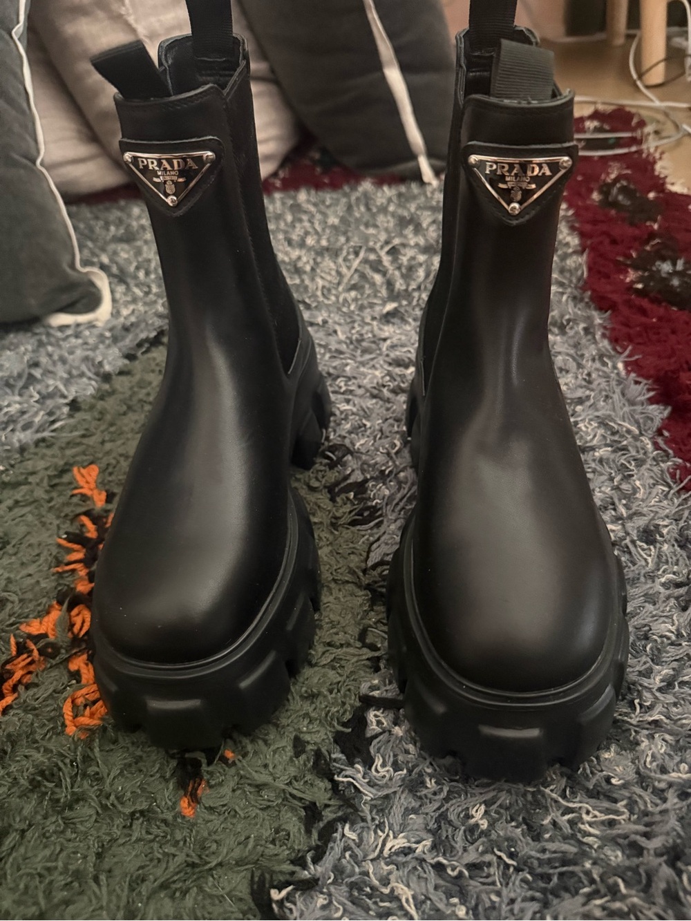 Prada Women’s Black Lug Sole Leather Chelsea Boots - Picture 3 of 8